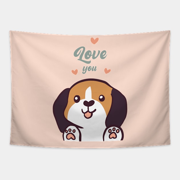 Cute beagle dog valentines day gifts love you Tapestry by Yarafantasyart