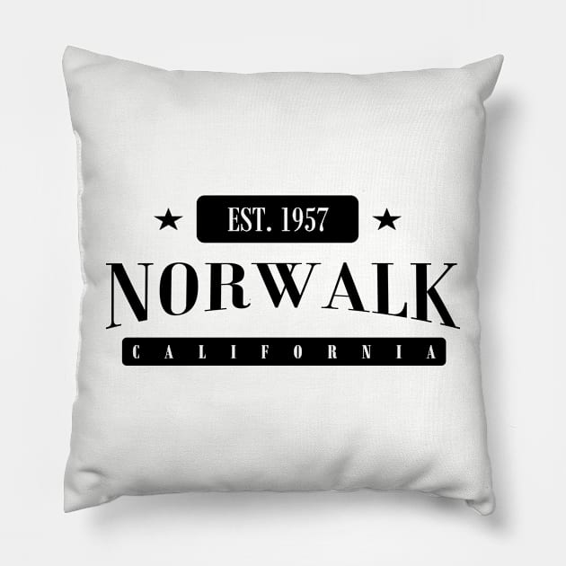 Norwalk EST. 1957 (Standard Black) Pillow by MistahWilson