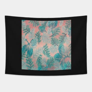 Retro Floral Pattern Design, Teal Leaves & Pink Background: Apparel, Spring & Summer Home Decor & Gifts Tapestry