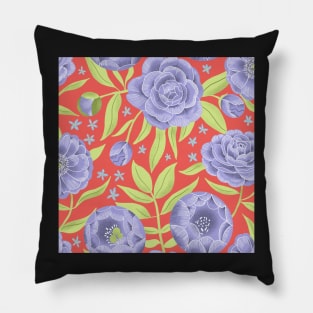 Purple peonies on orange Pillow