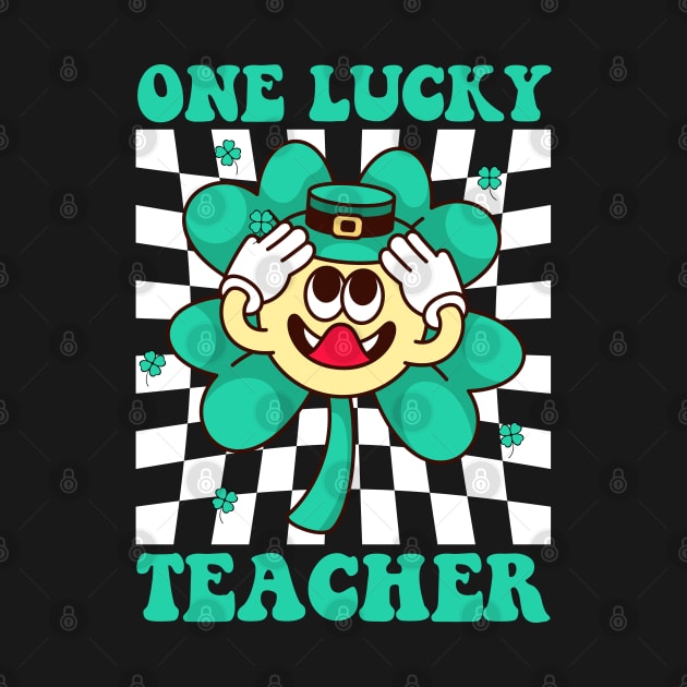 One Lucky Teacher Smile Face Retro Groovy St Patricks Day by ArtistryThreads