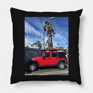 Red Jeep in Santa Barbara Pillow