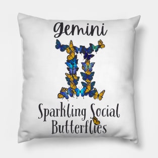 Funny Taurus Zodiac Sign - Gemini, Sparkling Social Butterflies - White Pillow