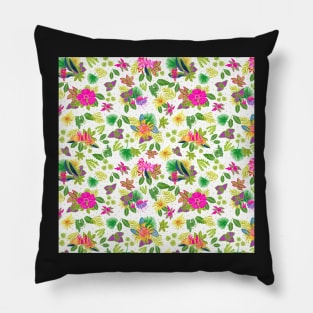 Tropical Flowers on White Background Pillow