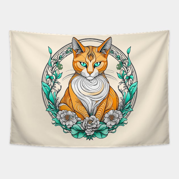 Glamourous Art Nouveau Kitty Tapestry by VioletGrant