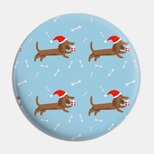 New Year and Christmas dachshund in Santa hat with bones Pin