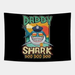 Police Daddy Shark Fathers Day Tapestry