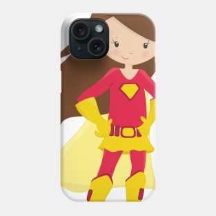 Superhero Girl, Cute Girl, Brown Hair, Red Costume Phone Case