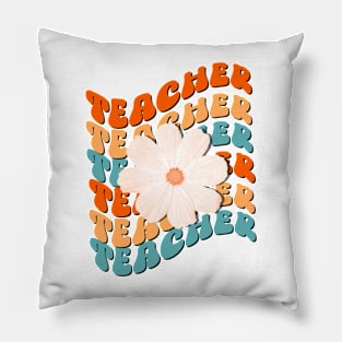 Teacher, Groovy , wavy text design for teachers Pillow