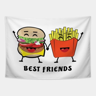 Best Friends - Burger and Fries - Funny Illustration Tapestry