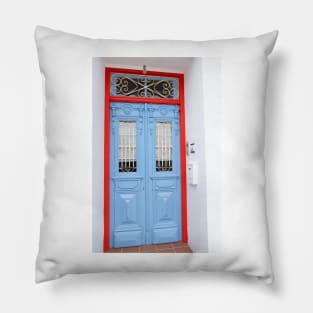 building entrance with blue door Pillow