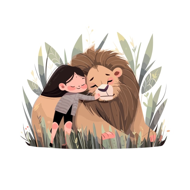 Adorable Lion Animal Loving Cuddle Embrace Children Kid Tenderness by Cubebox