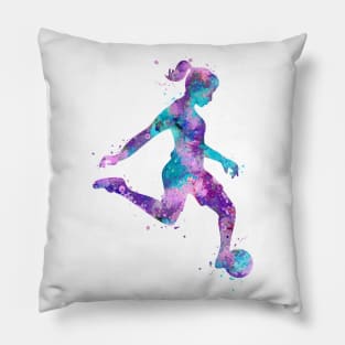 Girl Soccer Player Colorful Purple Pink Turquoise Watercolor Sports Gifts Pillow