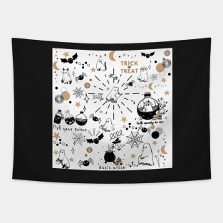 Cute Halloween Cat Ghost Doodle Tapestry