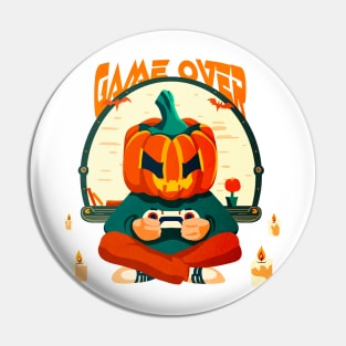 Game Over Pumpkin Head Halloween Gamer Pin