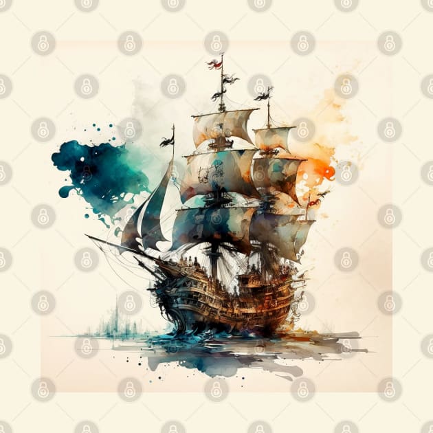 Pirate Ship watercolour by Buff Geeks Art