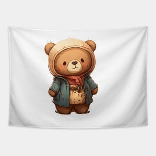 Cute Bear Cartoon Adventurer Adorable Kawaii Animal Tapestry