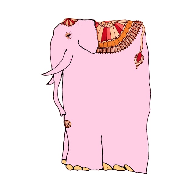 Fanciful pink elephant wearing colorful blanket - for those who say I Love Elephants. by Fantasyart123