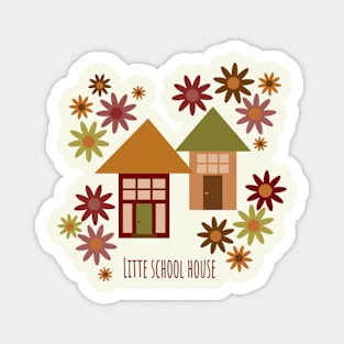 Little houses in an autumn forest, cottages and pine trees Magnet