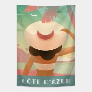 Cote d'Azur, France - Boho Retro travel poster Tapestry