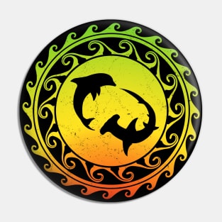 Hammerhead shark and Dolphin Caribbean Pride Design Pin