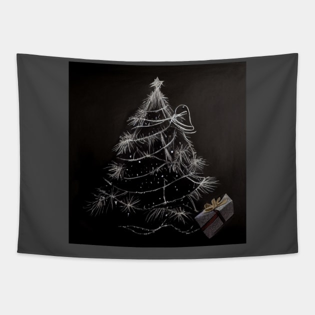 A Simple Christmas Tree in Dark Background Tapestry by fistikci