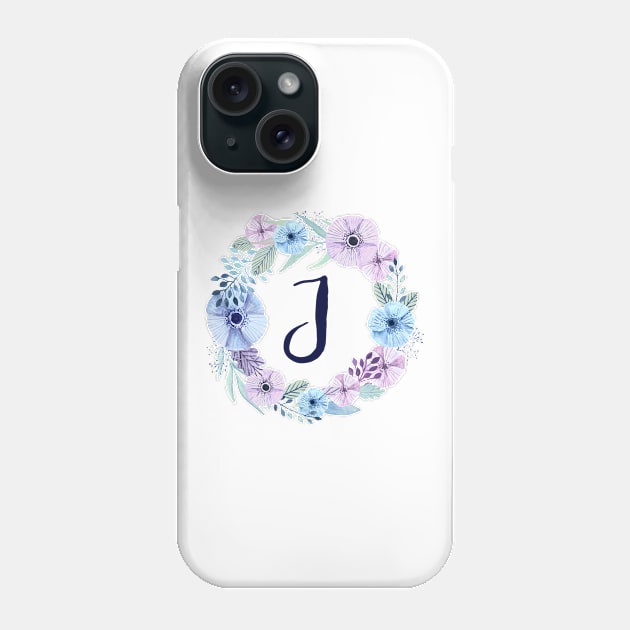 Floral Monogram J Icy Winter Blossoms Phone Case by floralmonogram