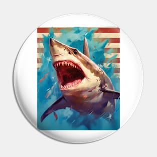 American Flag Patriotism and Freedom Great White Shark Pin