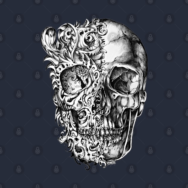 skull , skulls , dead , death , bones , skeleton , engraving , woodcut ,macabre , floral , graveyard,horror by Otaka-Design