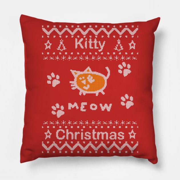 Kitty Christmas Meow Ugly Cat Sweater Pillow by ellenhenryart