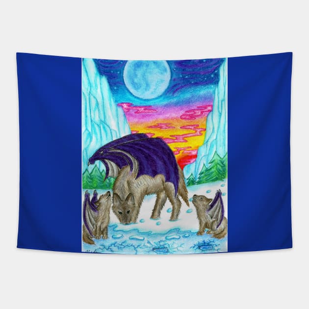 Wolf and cubs with wings Tapestry by MelanieJeyakkumar