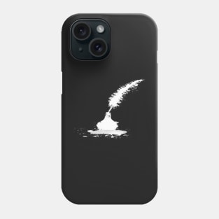 Abstract White Ink Splash Peacock Feather Quill With Vintage Ink Well Phone Case