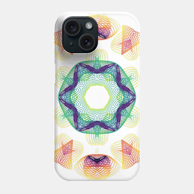 Wormhole Kaleidoscope | Harmonograph Green Blue Yellow White Phone Case by aRtVerse