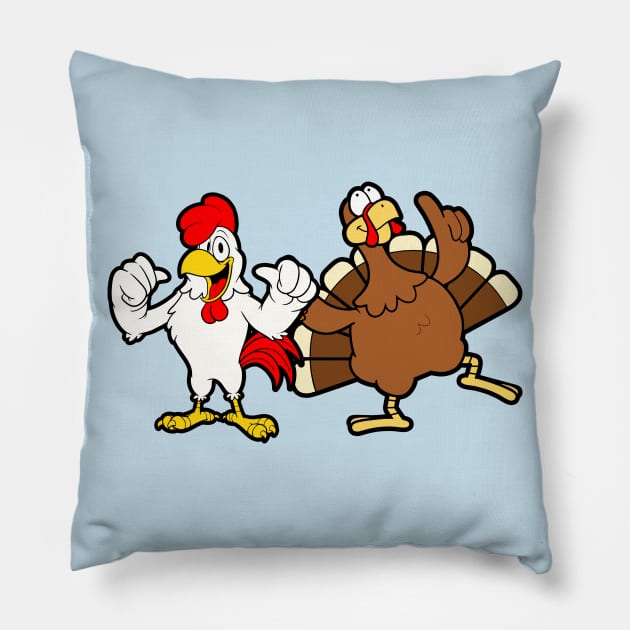 Rooster And Turkey Pillow by BigOrangeShirtShop