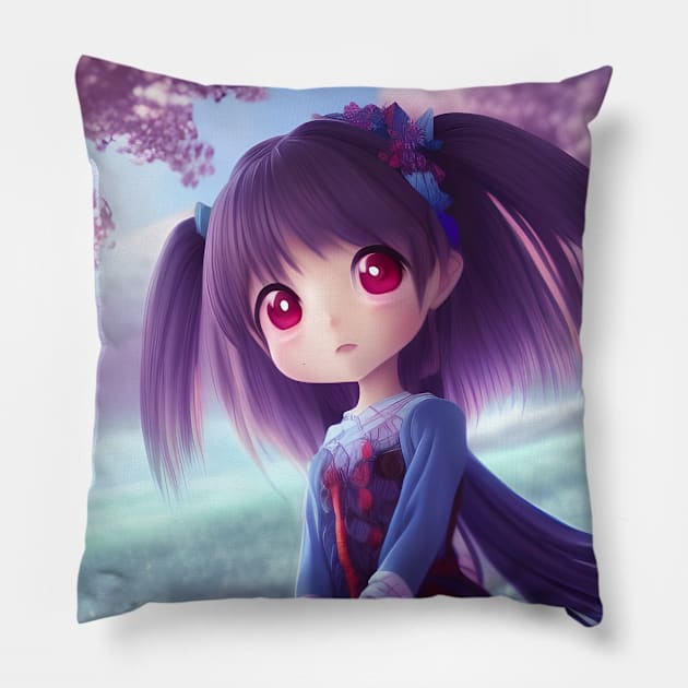 Beaux Animes Kawaii Art Cute Girl with a beautiful dress Illustration Design Pillow by Beauxanimes