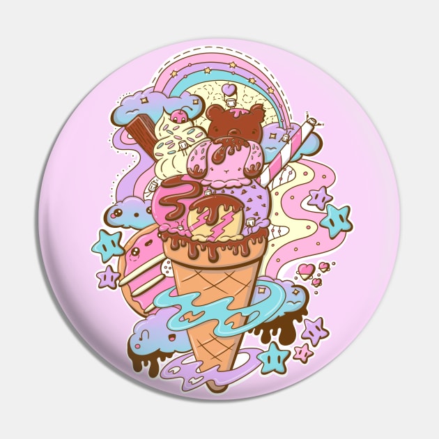 Cute ice cream bunny and bear cone Pin by studiomogwai