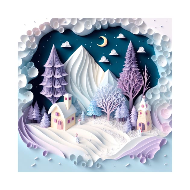 papercut illustration of magical winter, paper quilling, voxel by UmagineArts