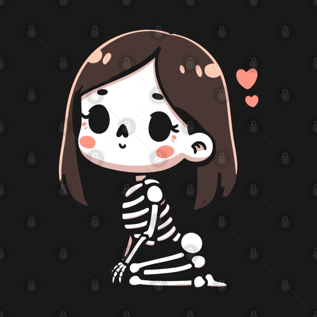 Cute Skeleton Girl Posing for Selfie | Halloween Kawaii Design for Girls by Nora Liak