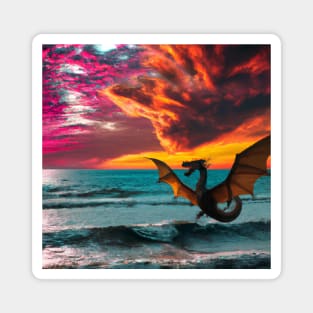 Dragon over the ocean Magnet