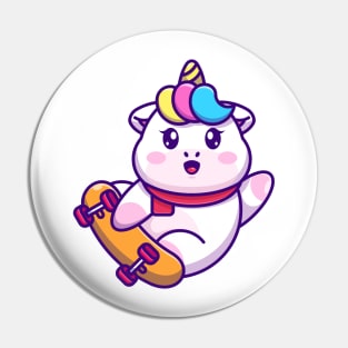 Cute unicorn play skateboard cartoon Pin
