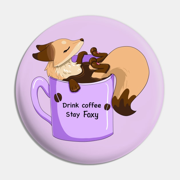 Sunny the Fox in a Coffee Cup Pin by Lady Lilac