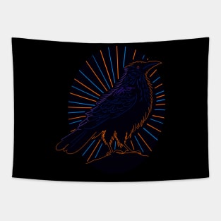 Crow or raven design. A black bird silhouette, with a sunset reflection Tapestry