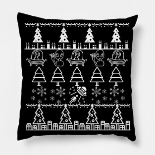 Alien White Ugly Christmas Sweater Design Pillow