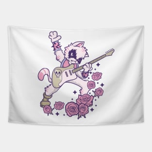 Pastel Goth Kawaii Heavy Metal Cat Guitarist Guitar Playing Tapestry