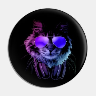 Furry DJ Cat In Neon Pin