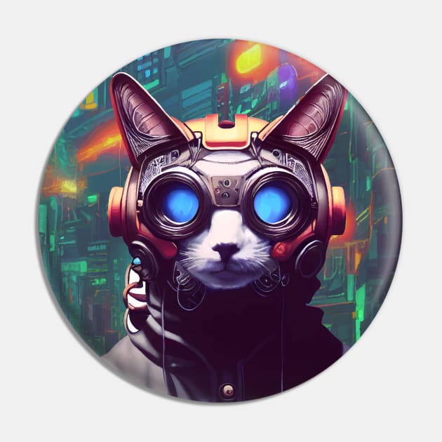 Cool Japanese Techno Cat In Japan Neon City Pin by star trek fanart and more