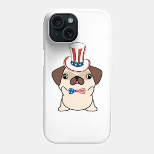 Funny pug dog is wearing uncle sam hat Phone Case