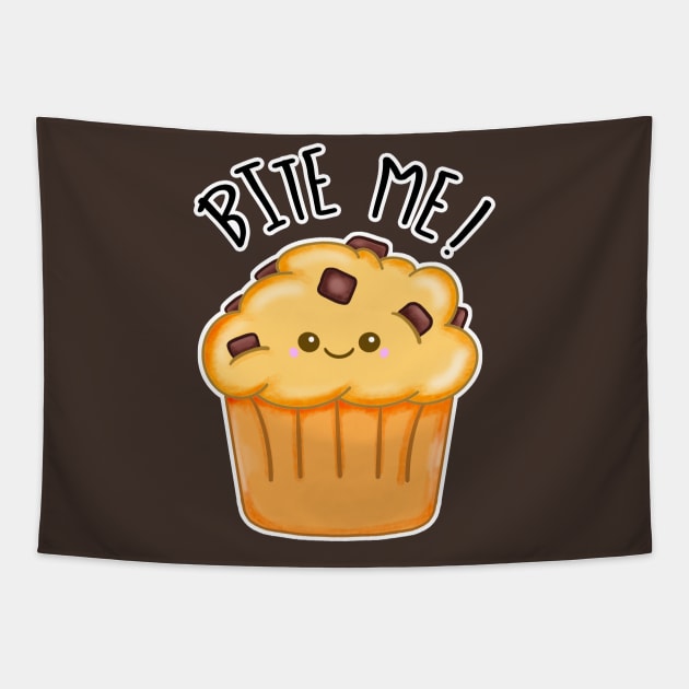 Kawaii Chocolate Chip Muffin. Bite Me Tapestry by bolincradleyart