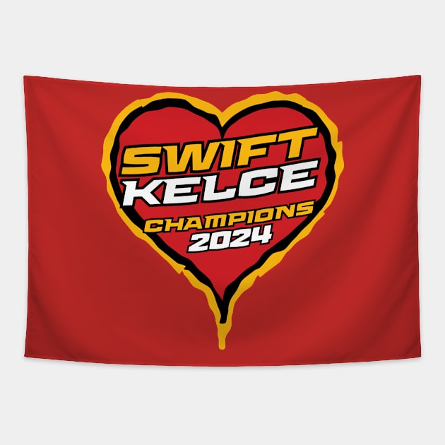 Swift Kelce Champions 2024 Tapestry by BRAVOMAXXX