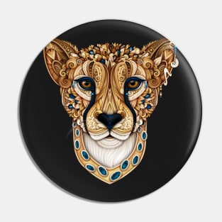 Ornate Decorative Cheetah Print on Black Pin